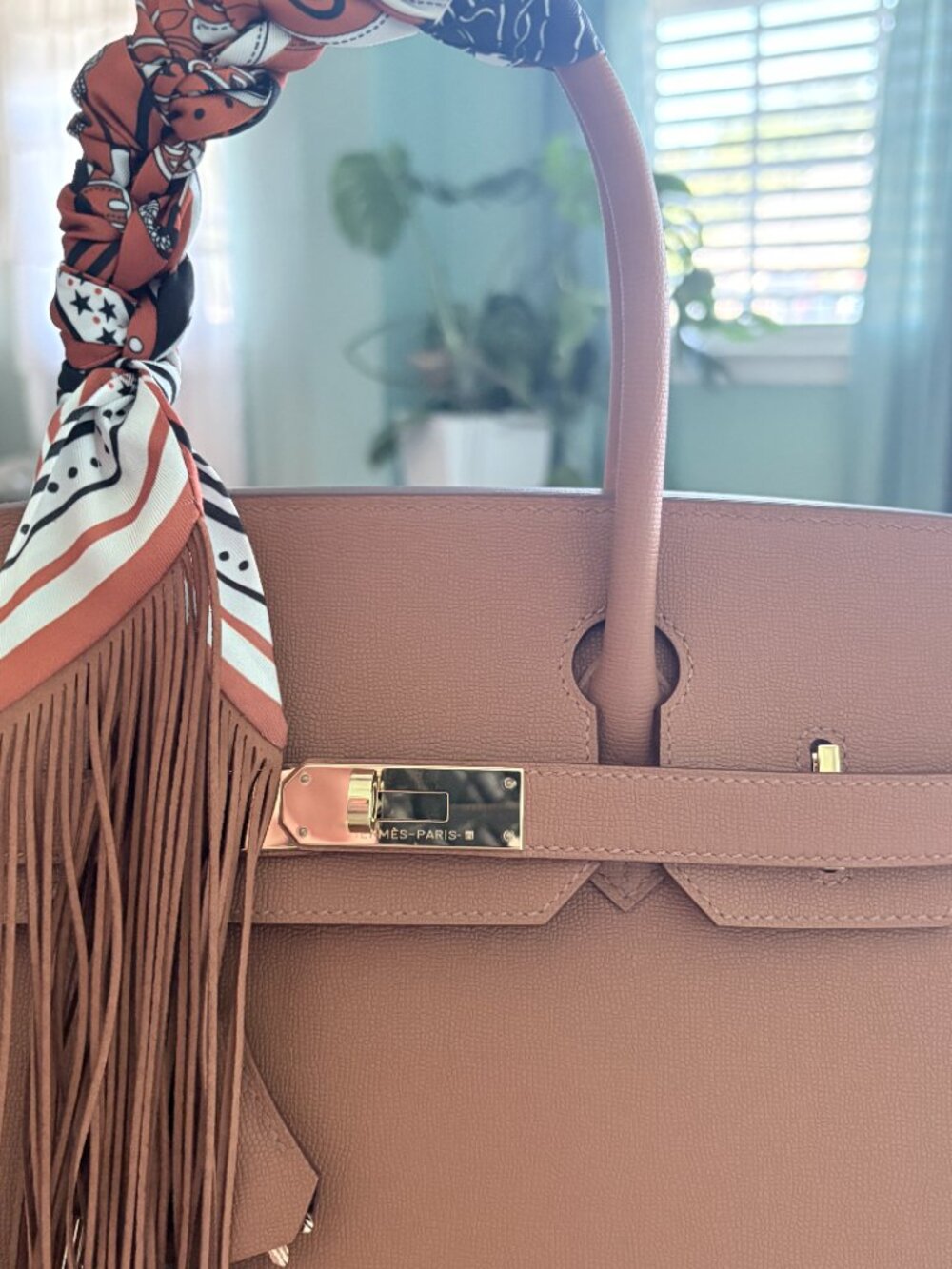 Rust Equestrian Purse Scarf with Fringe - Picture 4 of 10